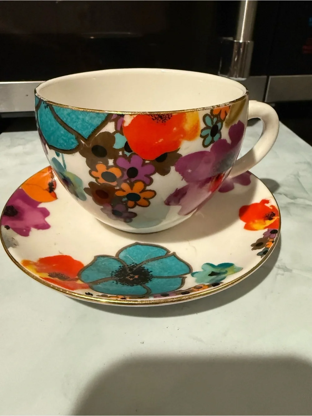 Graces Floral Porcelain Teacup and Saucer - Multicolor
